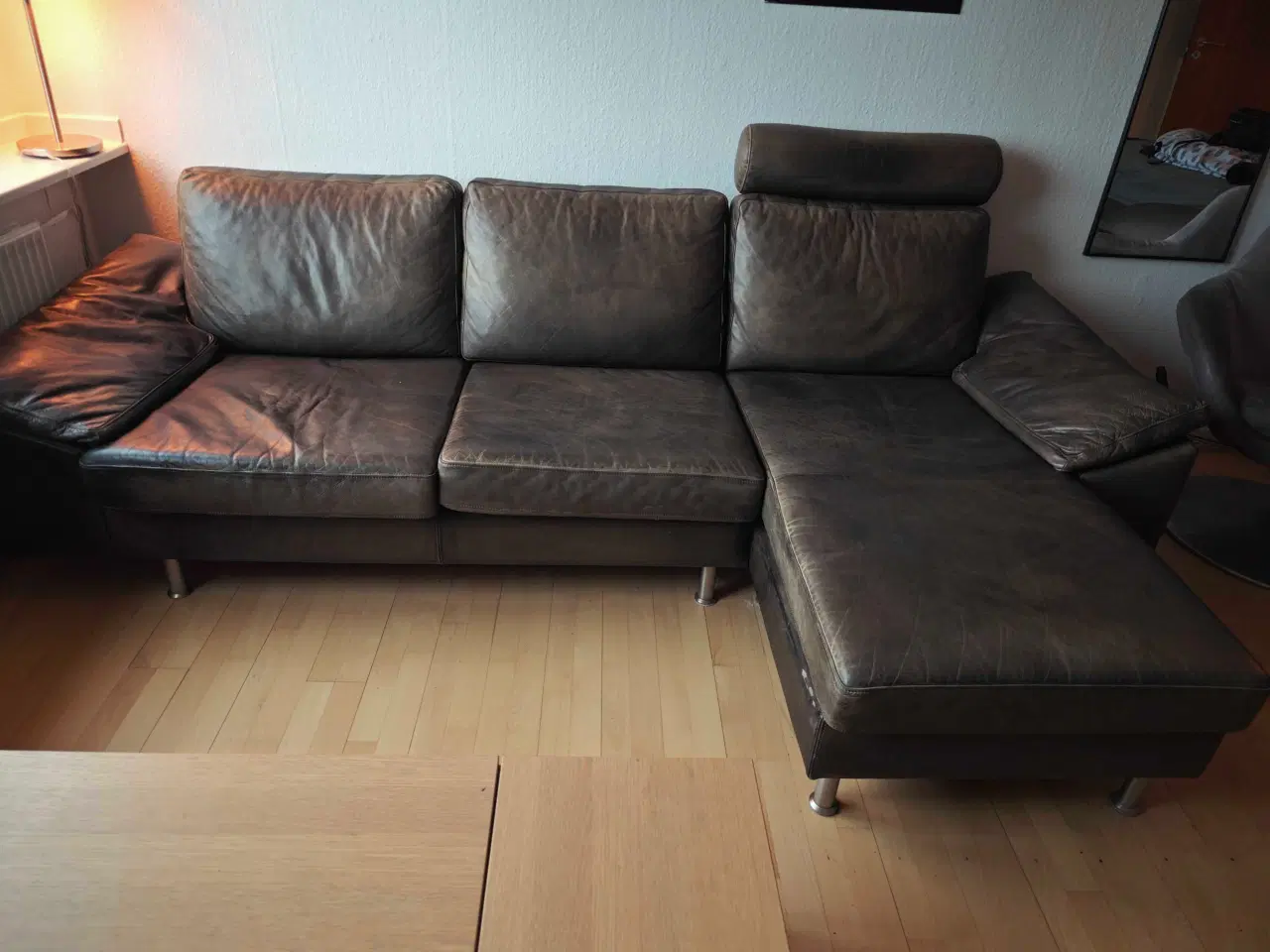Billede 1 - Læder Sofa med Chaiselong