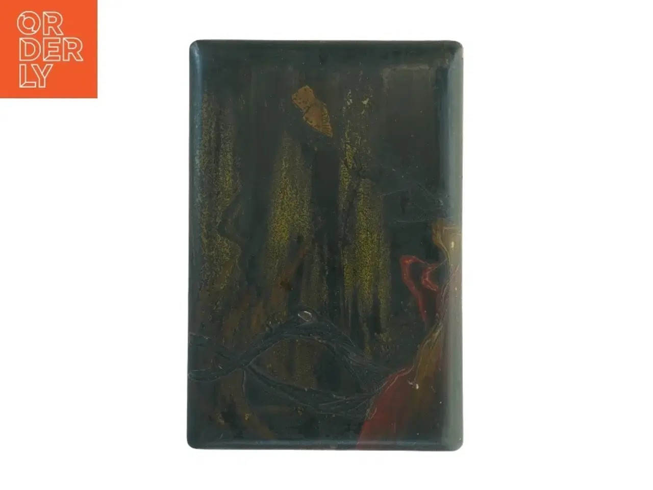 Billede 3 - Antik sort dekoreret kinesisk lak trææske (str. 28 x 19 x 8,5 cm)