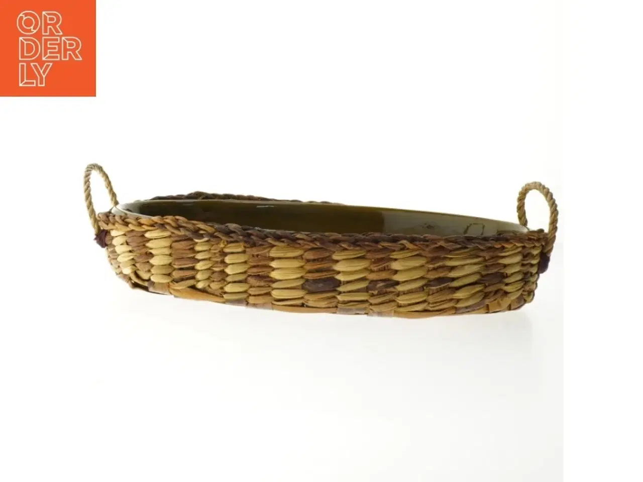 Billede 1 - Flettet kurv med keramisk fad (str. 37,5x26 cm)