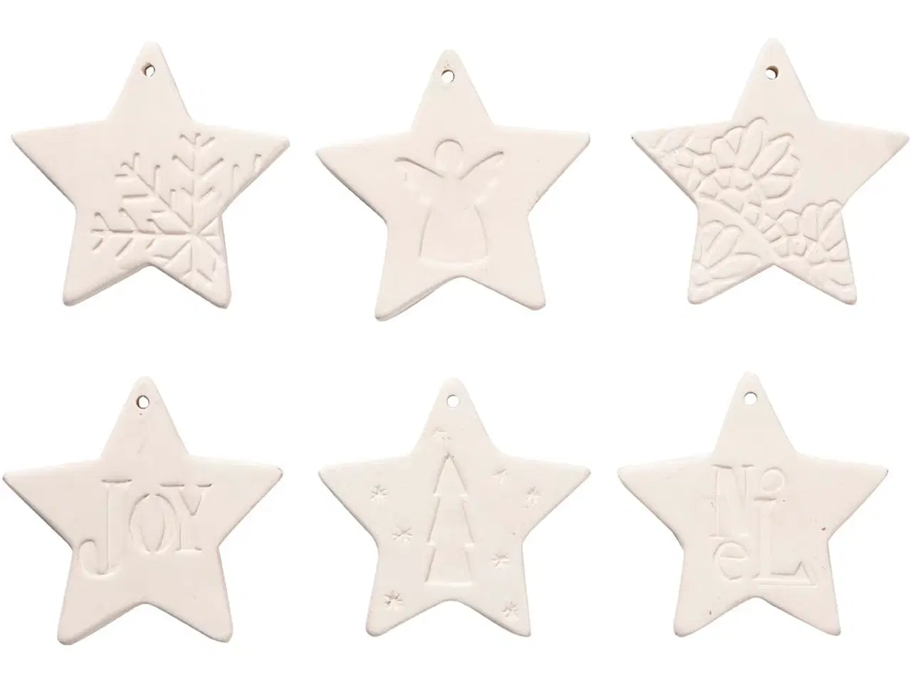 Billede 1 - Hvide stjerneophæng i terrakotta - 6 stk. 7x7 cm