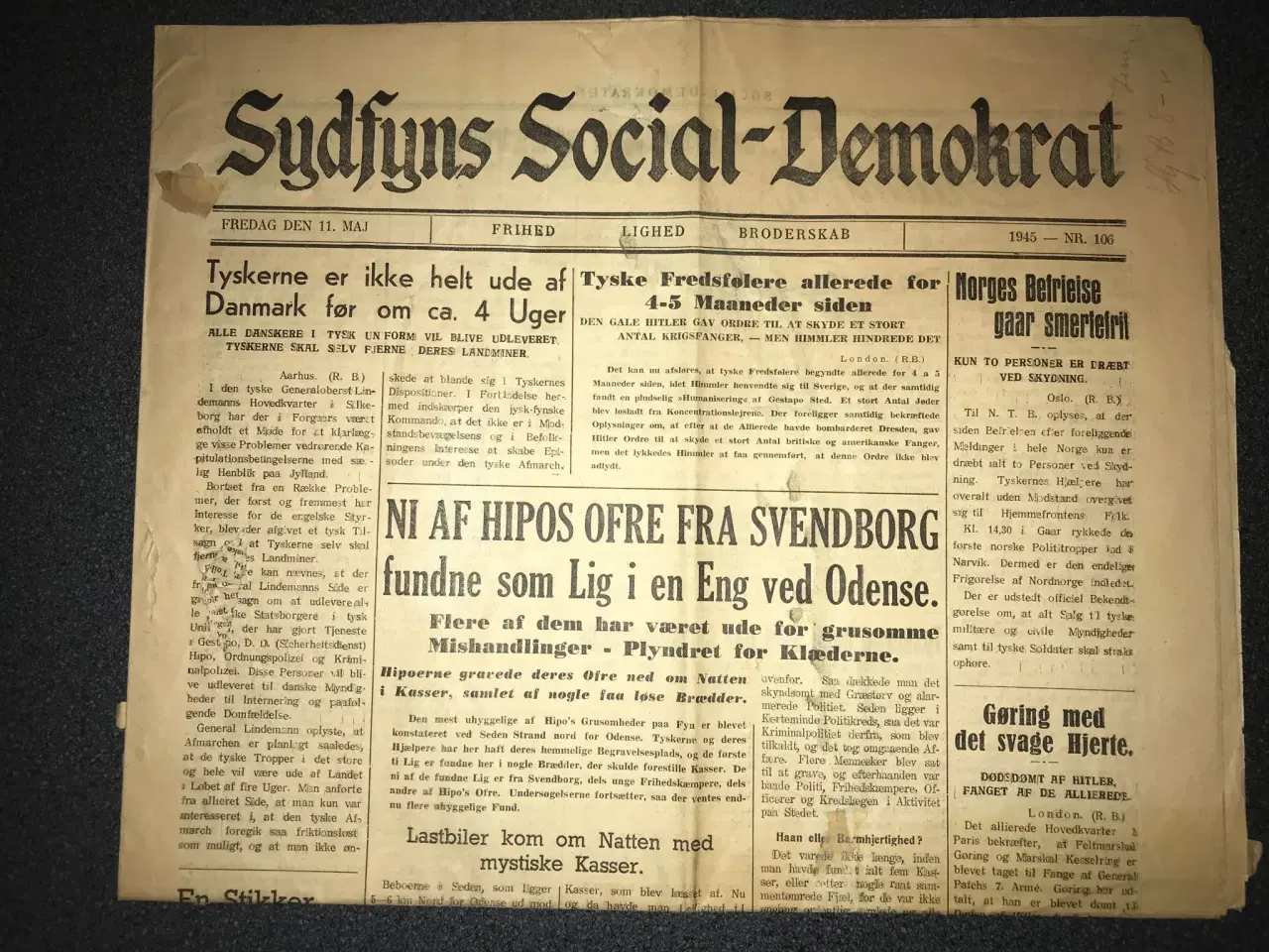 Billede 1 - Sydfyns Social-Demokrat fra 11. maj 1945