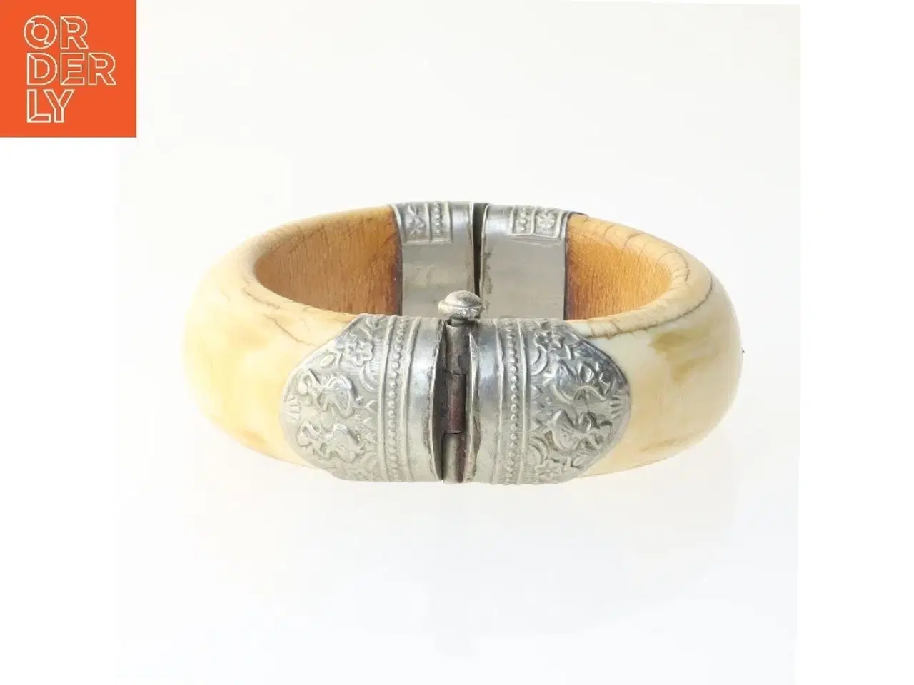 Billede 2 - Antik armbånd i træ og sølv (str. Ø 8,5 cm)