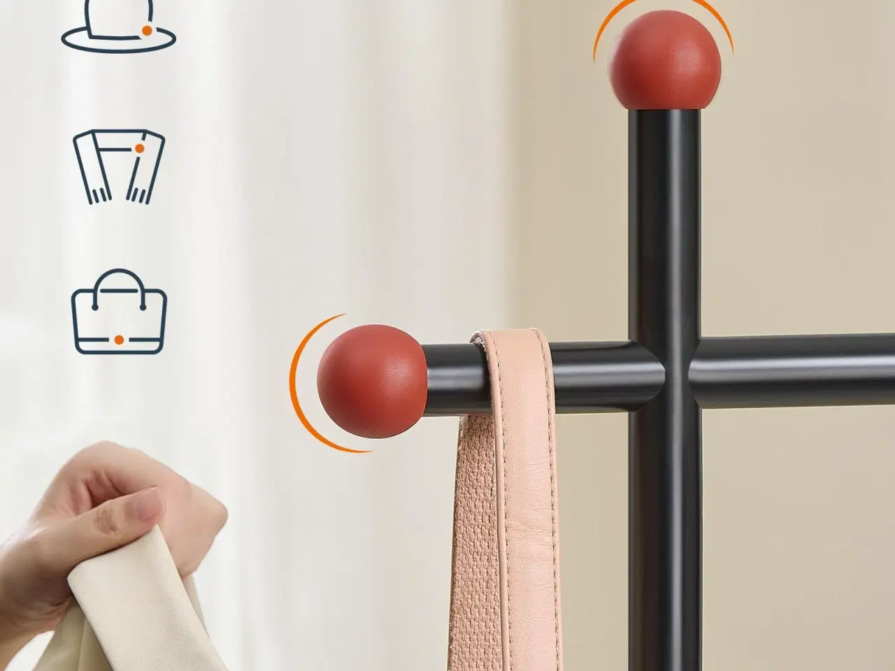 Billede 3 - Tøjstativ med hylder HOME, 2 bøjlestænger, 6 opbevaringshylder, kroge, natur valnød/sort