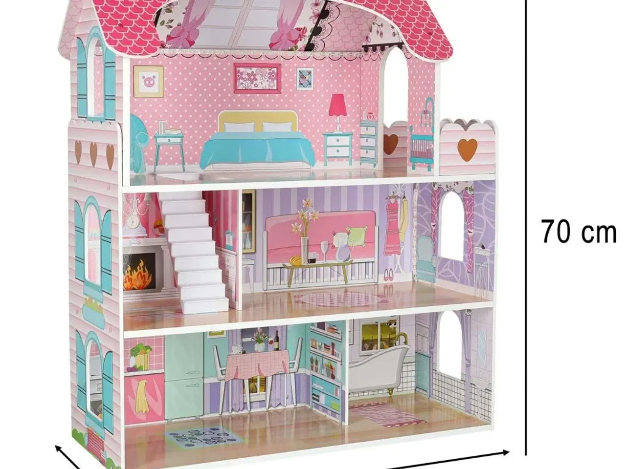 Billede 18 - Dukkehus i træ med møbler 70 cm – pink med LED