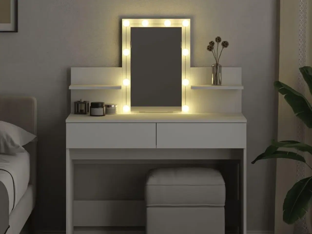 Billede 3 - Makeupbord med LED-lys 100x40x130 cm hvid