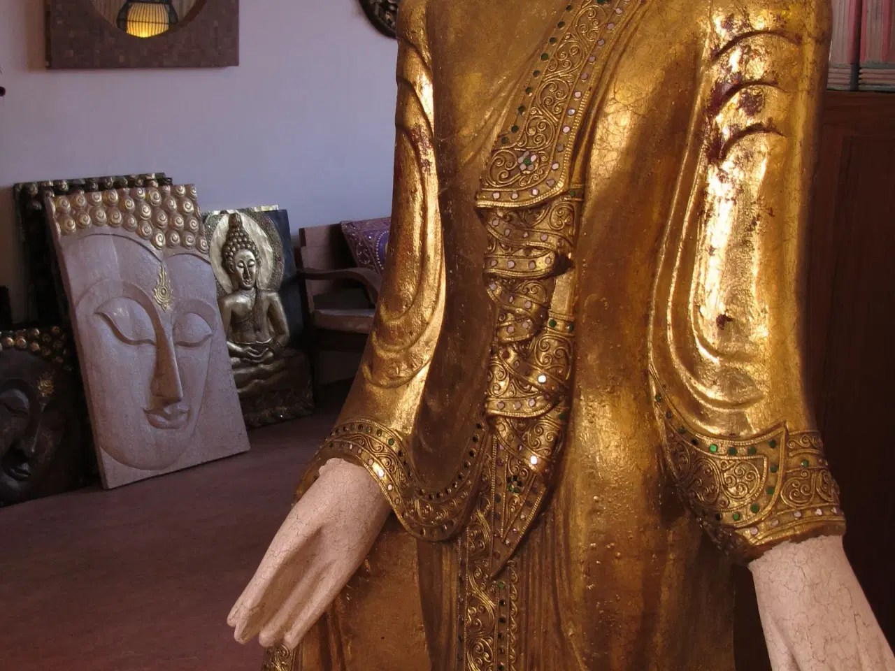 Billede 4 - Golden wooden carved Buddha figure 