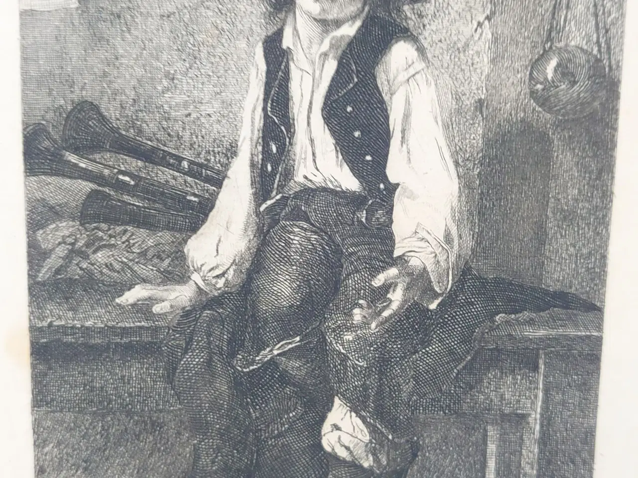 Billede 2 - Kobberstik: Le petit pifferaro (Adolph Lalauze).