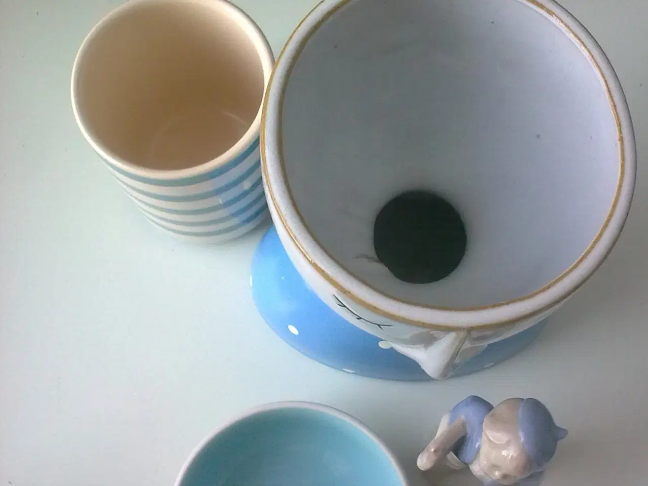 Billede 2 - Pottehoved KERAMIK plantepotte & LYSblå sjov!