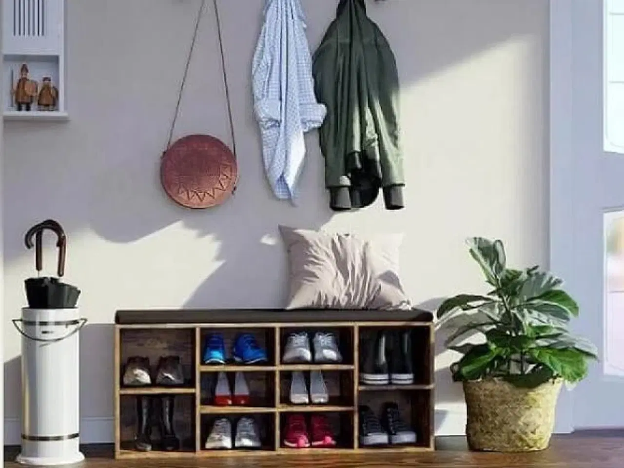 Billede 3 - Opbevaringsbænk til sko 10 rum, med hynde, 104 × 30 × 48 cm, rustik brun