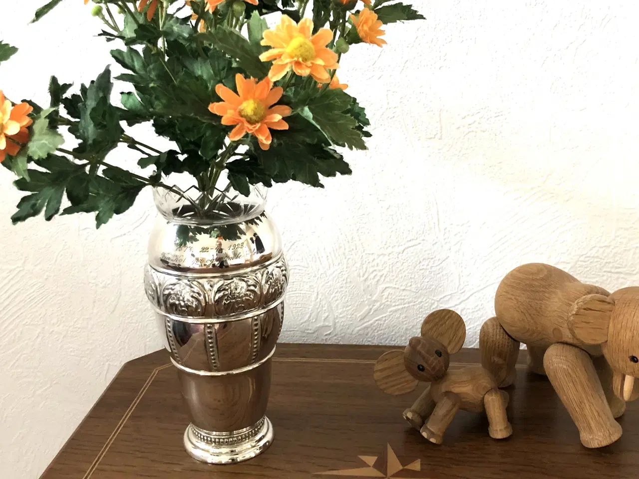 Billede 1 - Gl. Sølvplet vase med glasindsats.