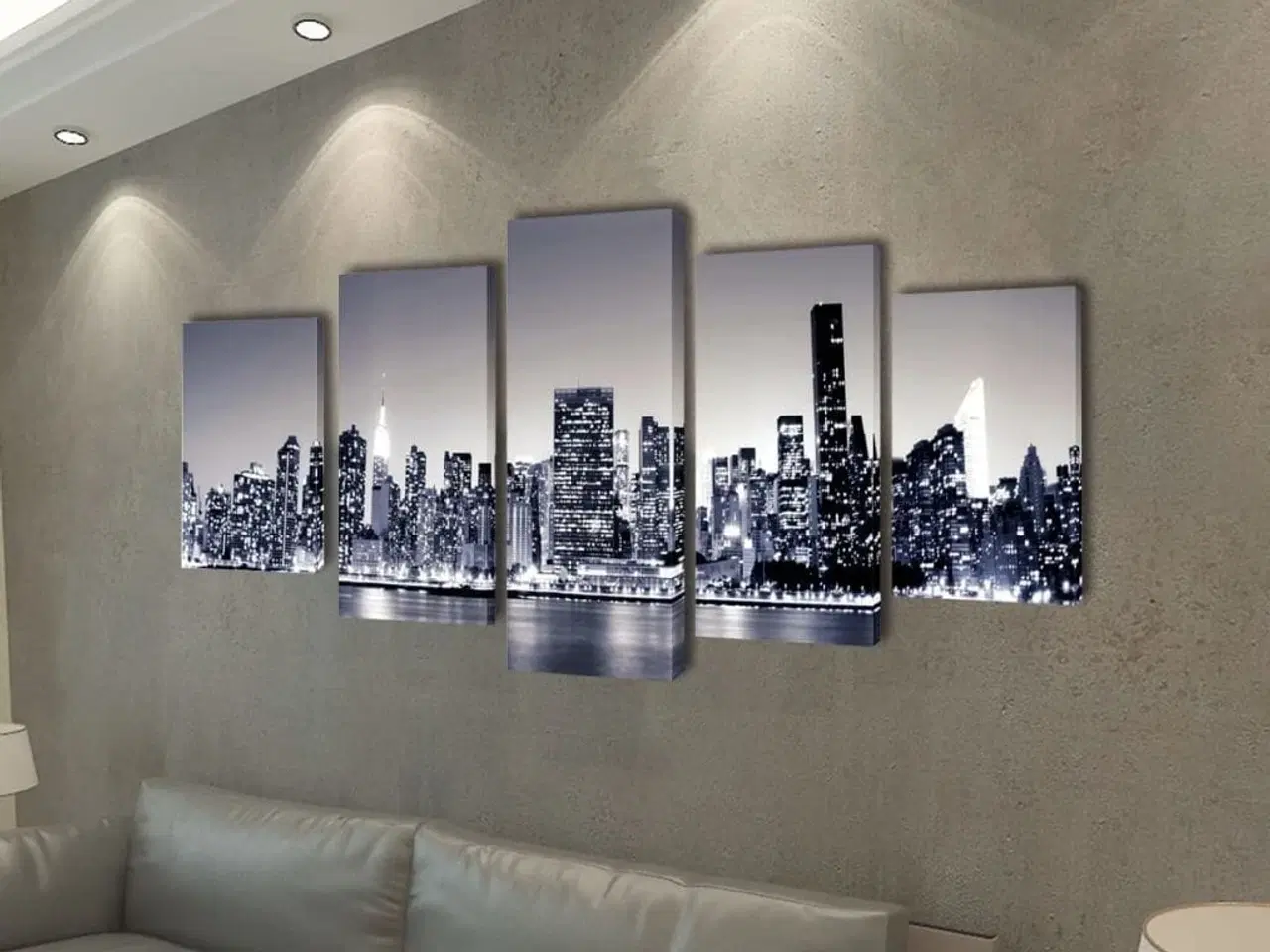 Billede 2 - Sæt af lærredsprint til væg, New York Skyline i sort/hvid, 200x100 cm