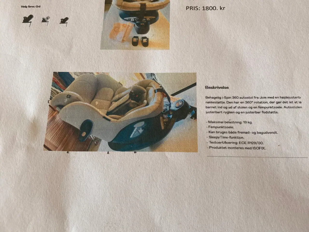 Billede 3 - Autostol Joie i-Spin 360