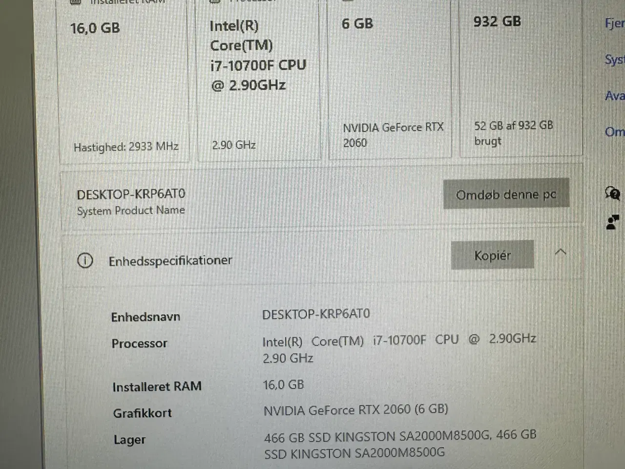 Billede 9 - Perfekt PC Gaming sæt(i7 10700F,RTX2060 6GB, 1TB)