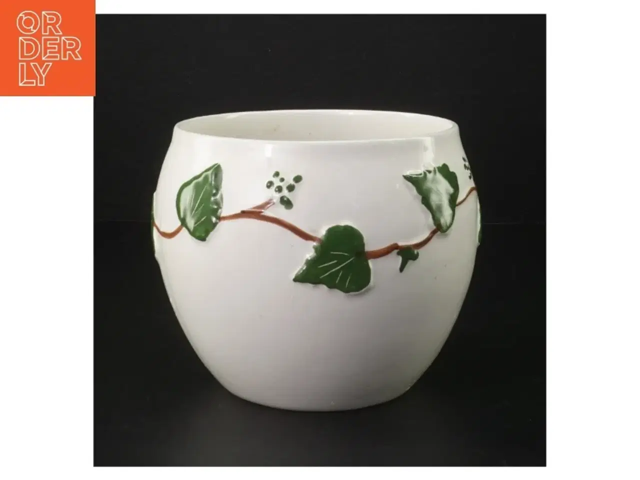 Billede 1 - Keramisk vase med bladmønster (str. H. 12,5 cm. ø. 15,5 cm)