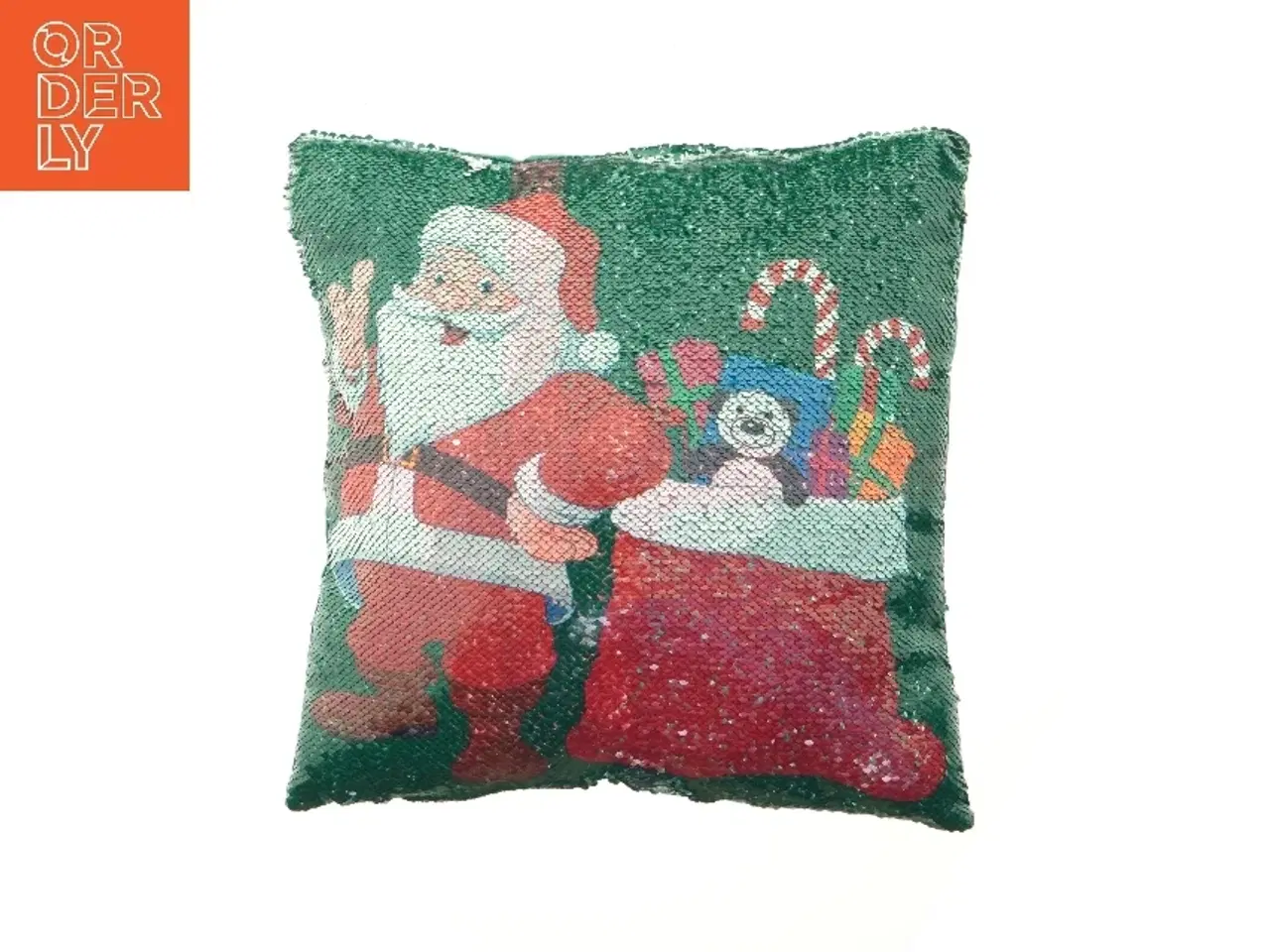 Billede 1 - Julepude med vendbar palietdesign (str. 38 x 38 cm)