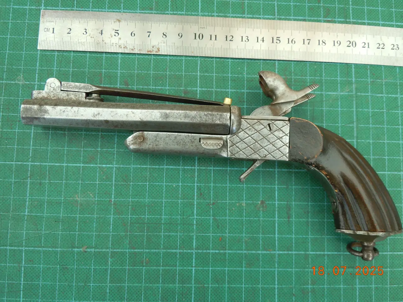 Billede 7 - Perkussionspistol, 1864. Dobbeltløbet med kniv.