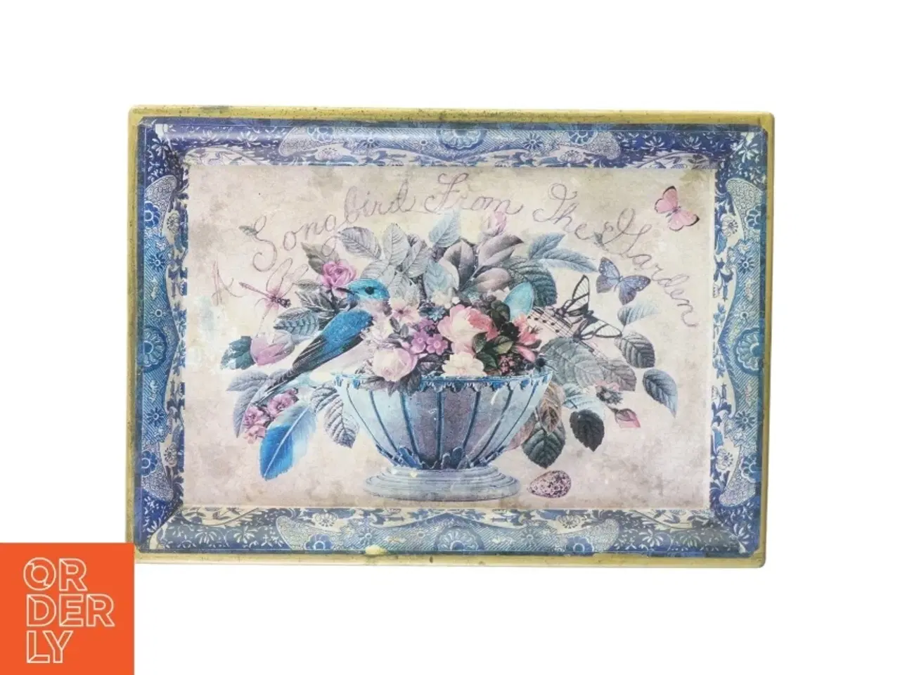 Billede 1 - Vintage Retro Metal Bakke Fugl og Blomster (str. 41 x 30 cm)