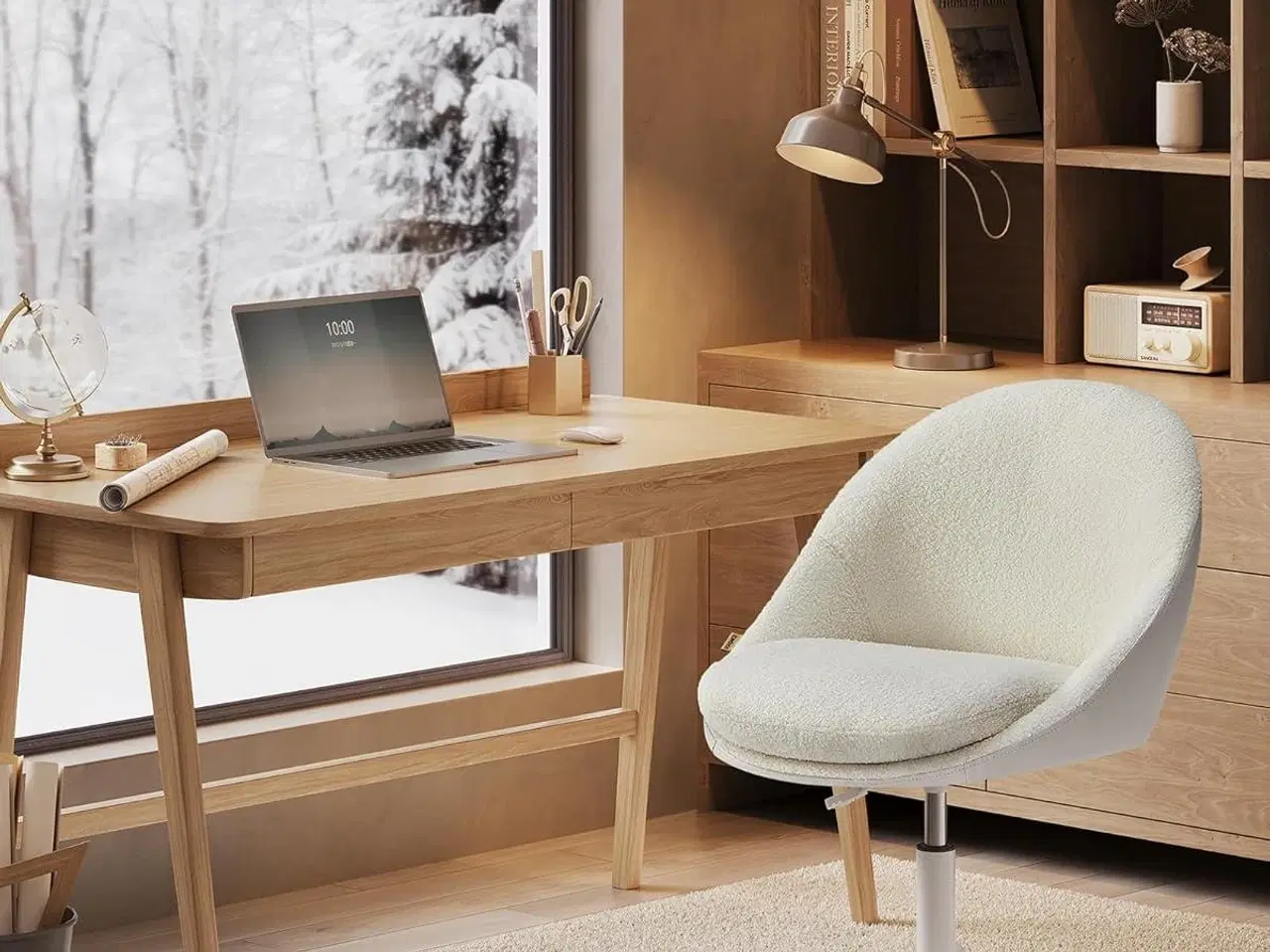 Billede 3 - Kontorstol SONGMICS sherpa – højdejusterbar drejestol til hjemmekontor og make-up, cappuccino beige/cloud hvid