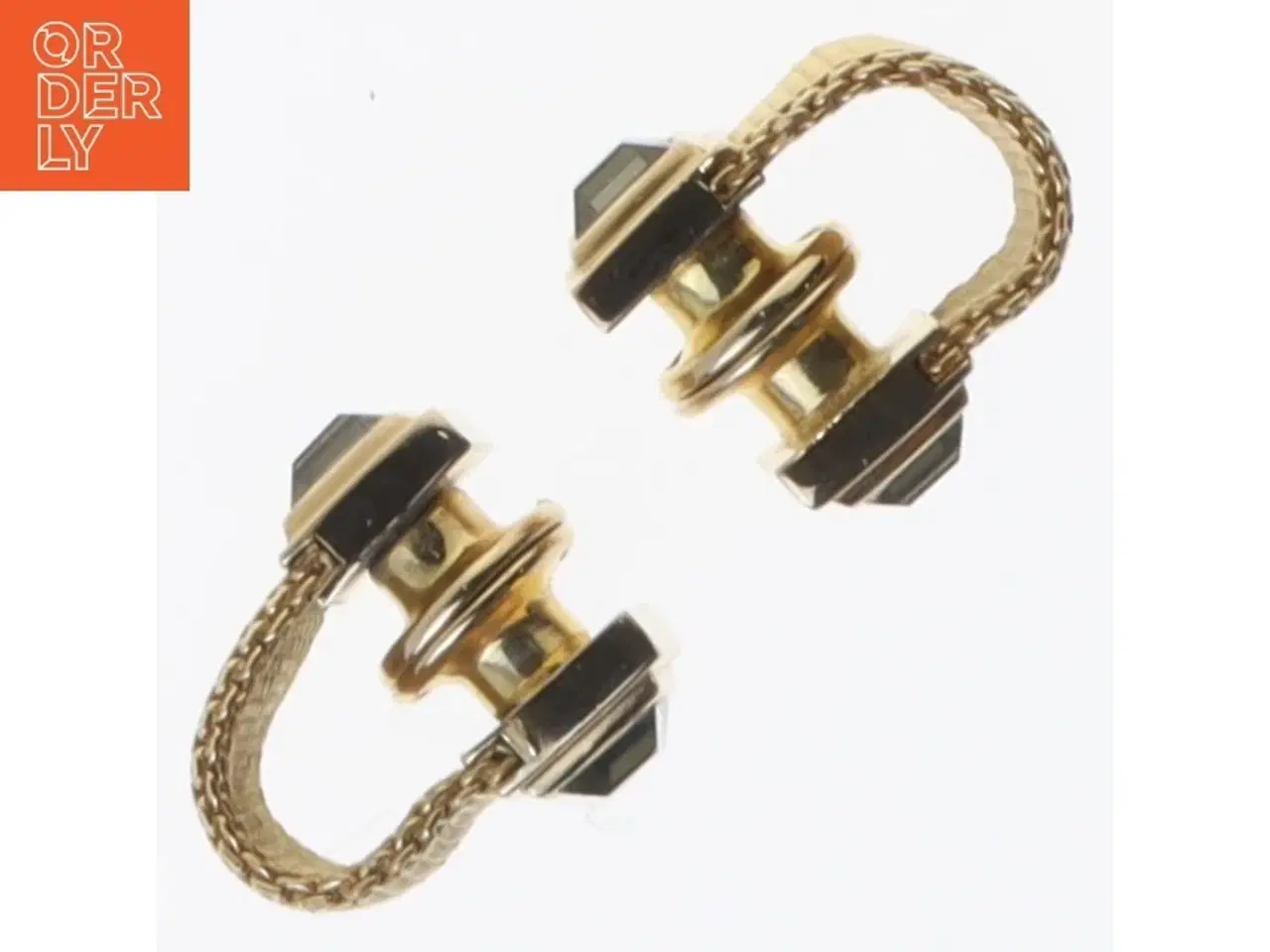 Billede 4 - Guld manchetknapper med sort sten (str. En komma 8 x en komma 8 x nul komma 7 cm)
