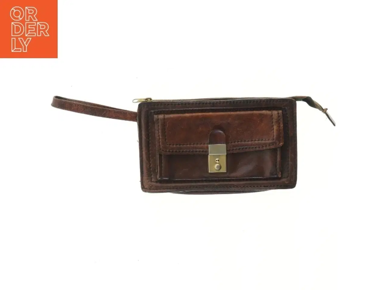 Billede 3 - Brun læderpung med rem (str. 25x15 cm)