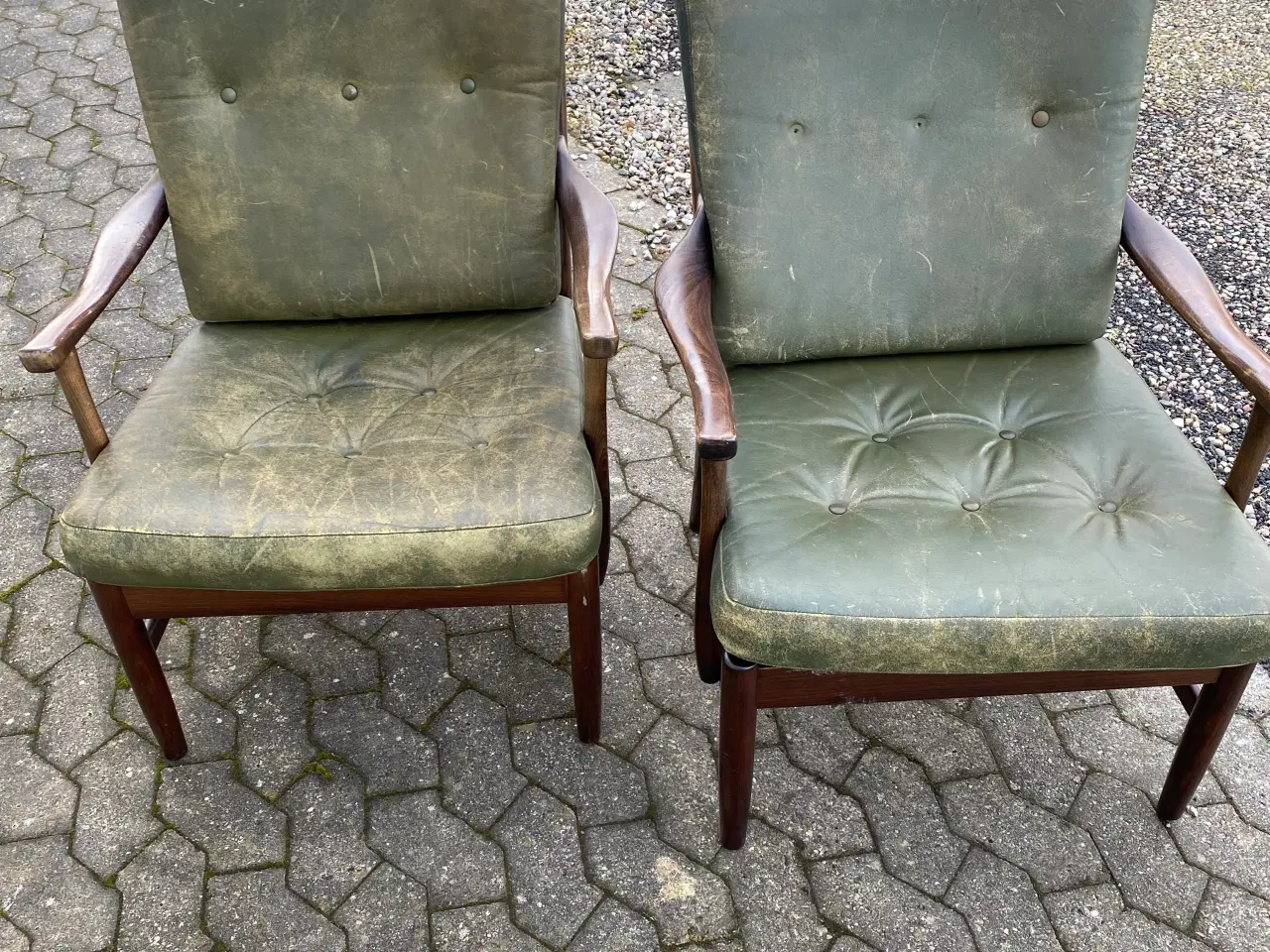 Billede 1 - 2 lænestole i grøn læder