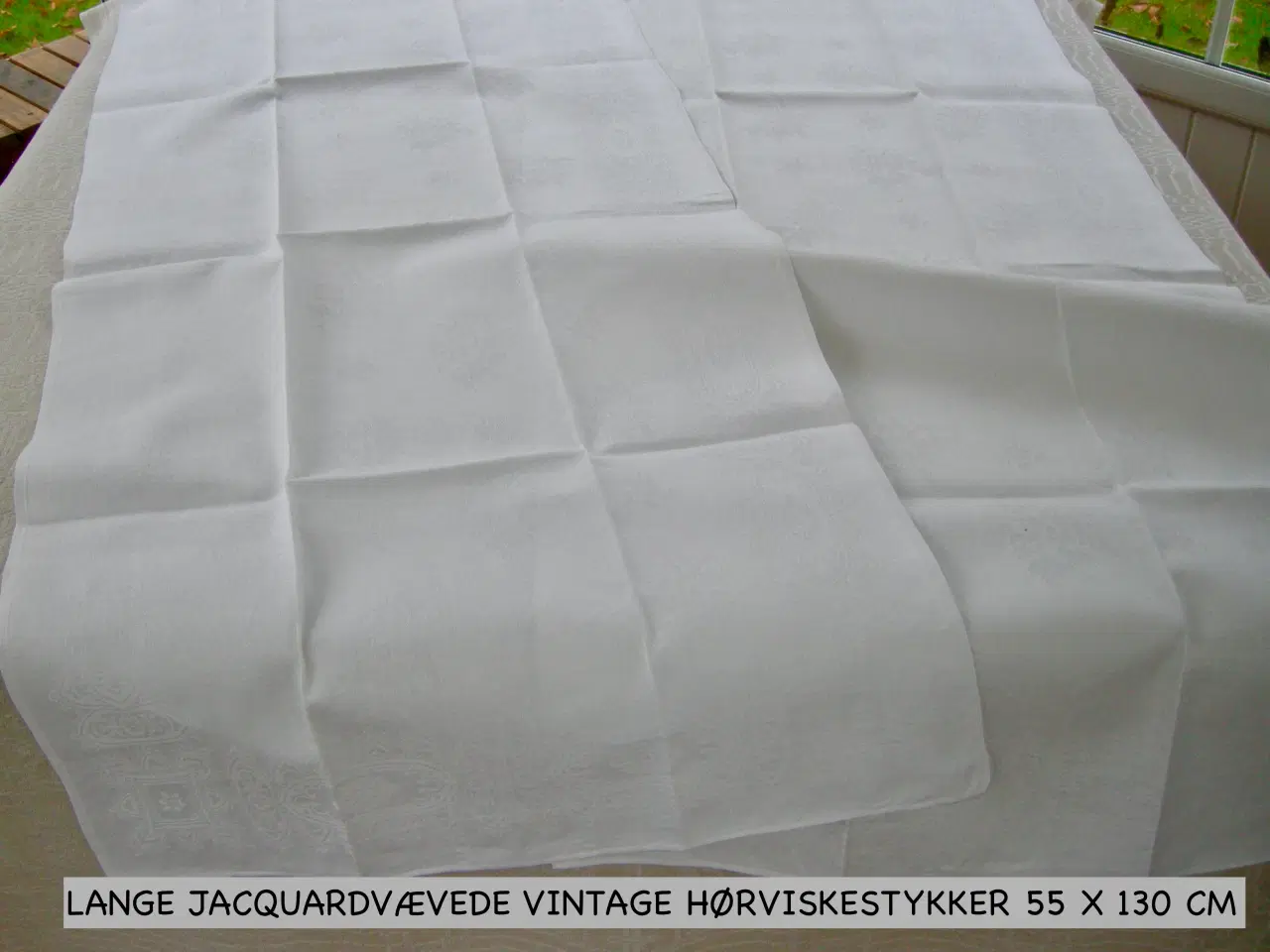 Billede 3 - Damaskvævet vintage hør viskestykker, 55 x 130 cm