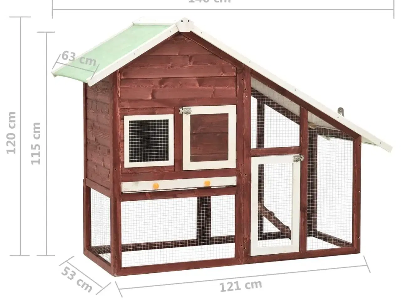 Billede 11 - Kaninbur 140x63x120 cm massivt fyrretræ mokka og hvid