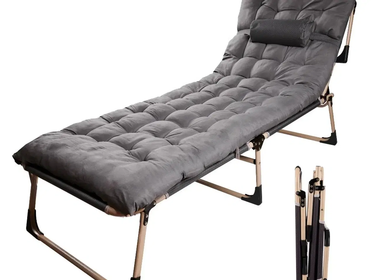 Billede 3 - Sammenklappelig feltseng 193 cm – mørkegrå med puder