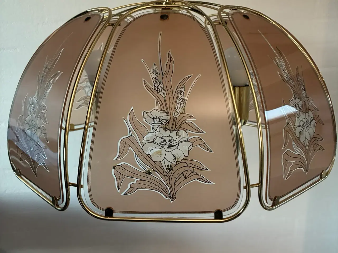 Billede 1 - Vintage loftlampe røgfarvet glas med motiver