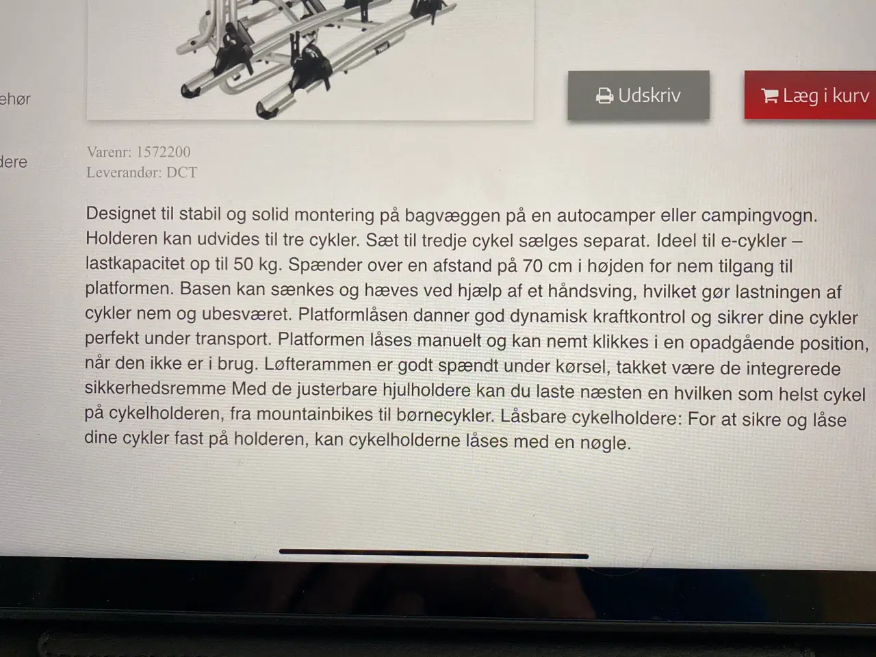 Billede 2 - Thule V16 Cykelholder med manuel hejs