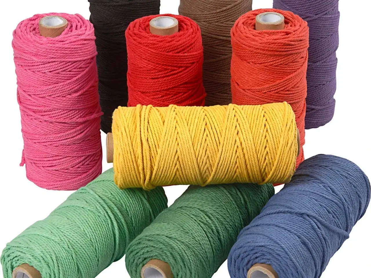 Billede 1 - Knyttegarn 100 M - 2 mm, 10 ruller i stærke farver