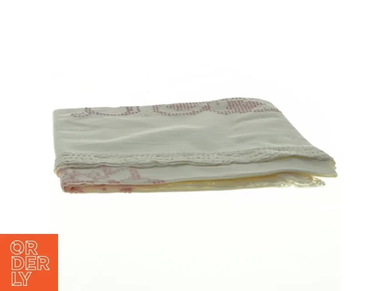 Billede 2 - Broderet hvid pyntedug med blonder (str. 80 x 84 cm)