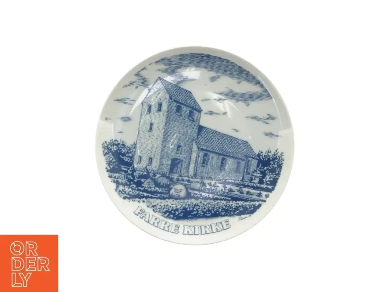 Billede 1 - Porcelæsnplatte "Farre Kirke" fra Svane porcelæn (str. Ø 19 cm)