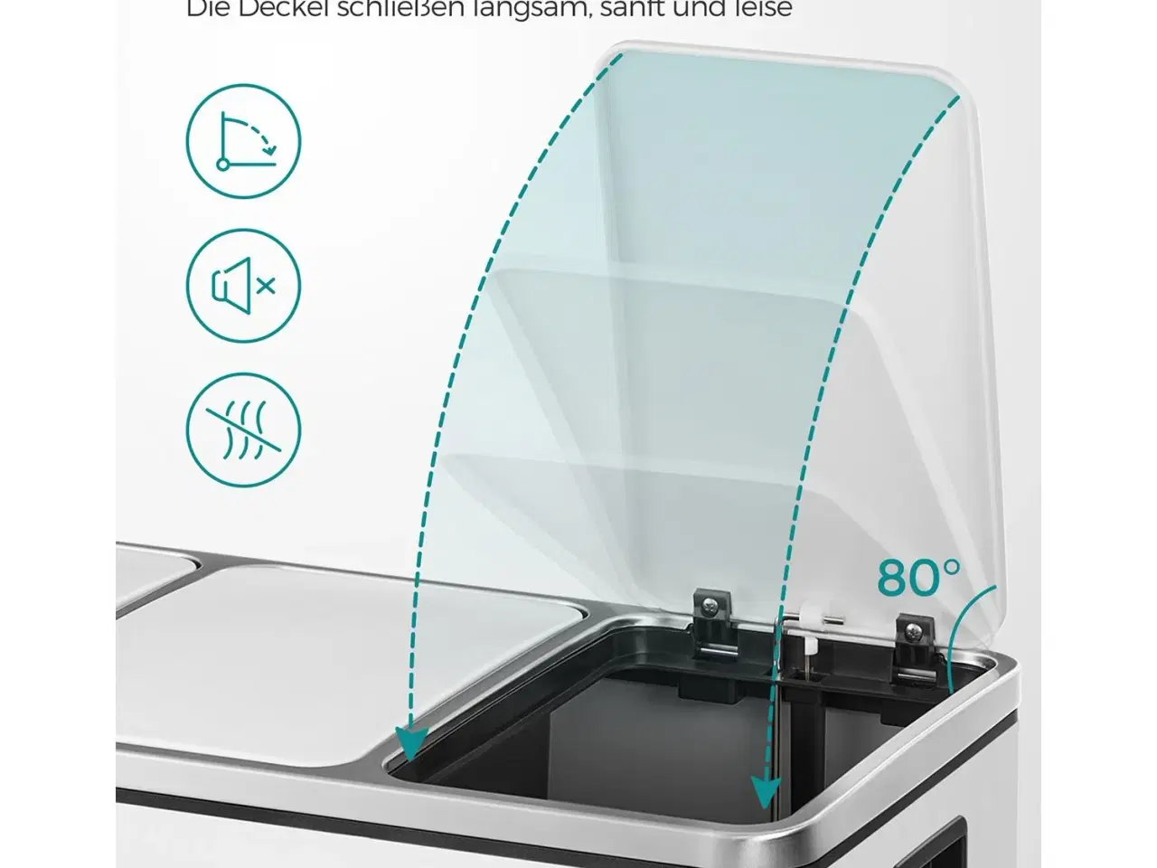 Billede 5 - Skraldespand til affaldssortering 3 x 18 l – SONGMICS pedalspand, hvid