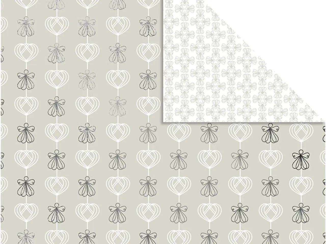 Billede 1 - Designpapir, engle og hjerter, ark 30,5x30,5 cm, 180 g, sølv, 3ark/ 1 pk.