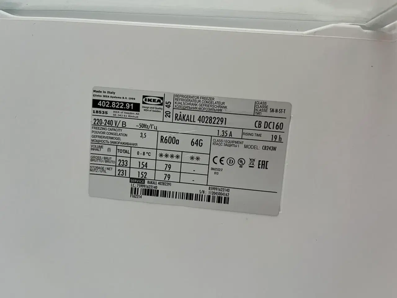 Billede 3 - Køle/Fryseskab IKEA RÅKALL