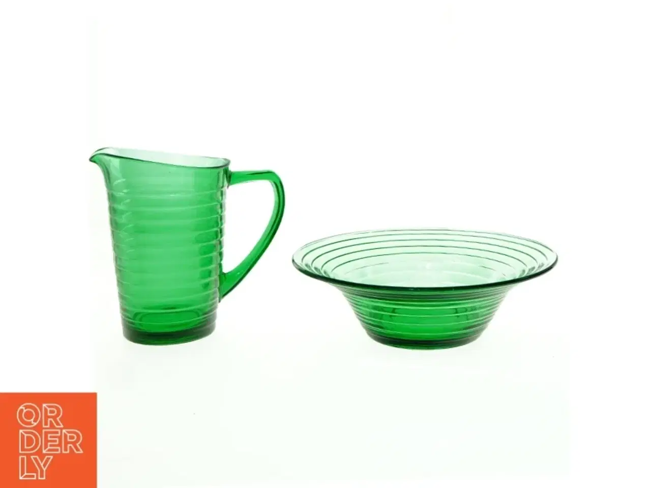 Billede 1 - Grøn glas kande og skål (str. 23 x 23 cm og 17 x 11 cm)