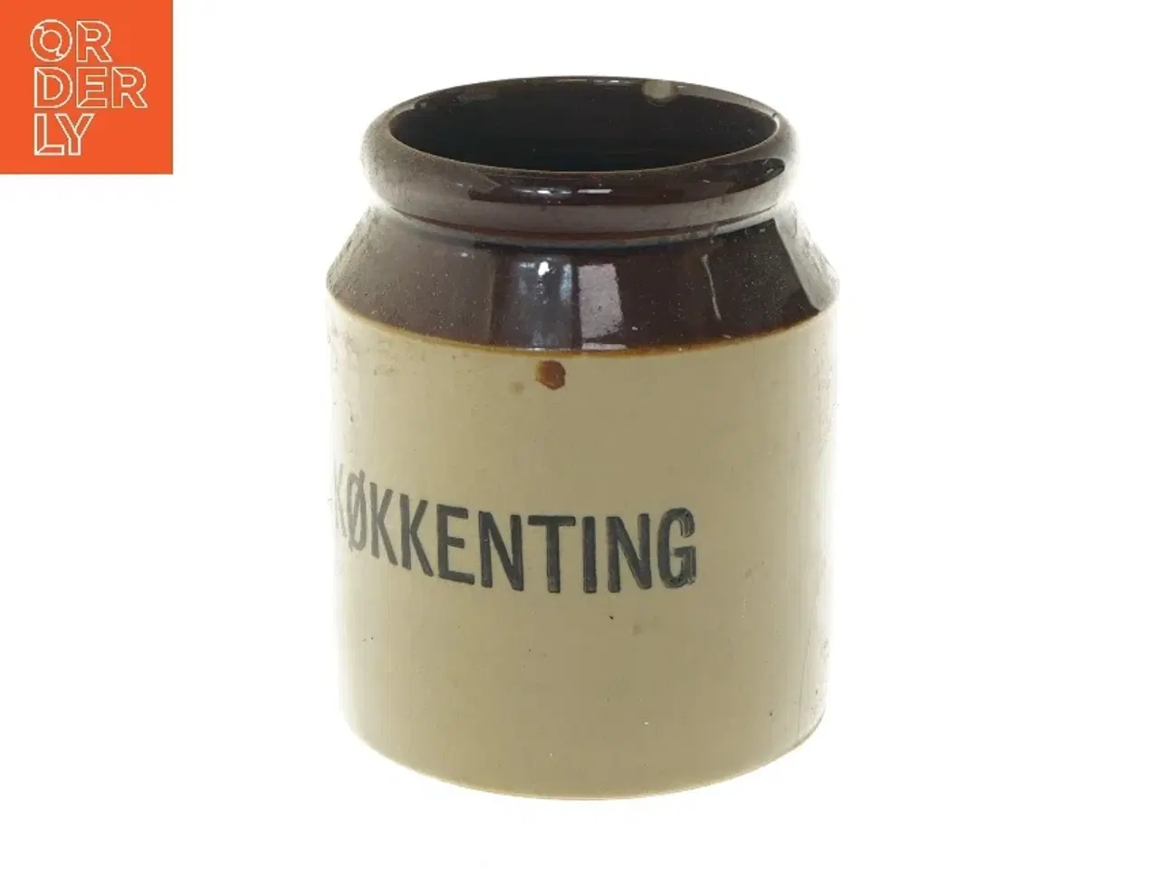 Billede 1 - Keramikkrukke med tekst (str. Ø 10x15 cm)