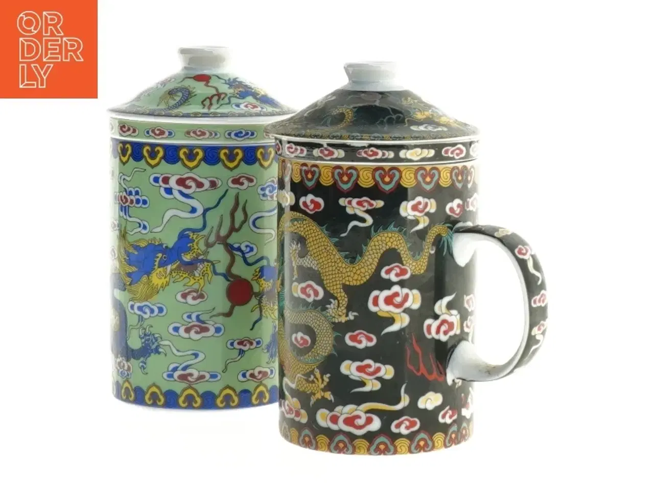 Billede 6 - Dekorerede porcelænskrus med låg (str. 14,5 x 7,5 x 11 cm)