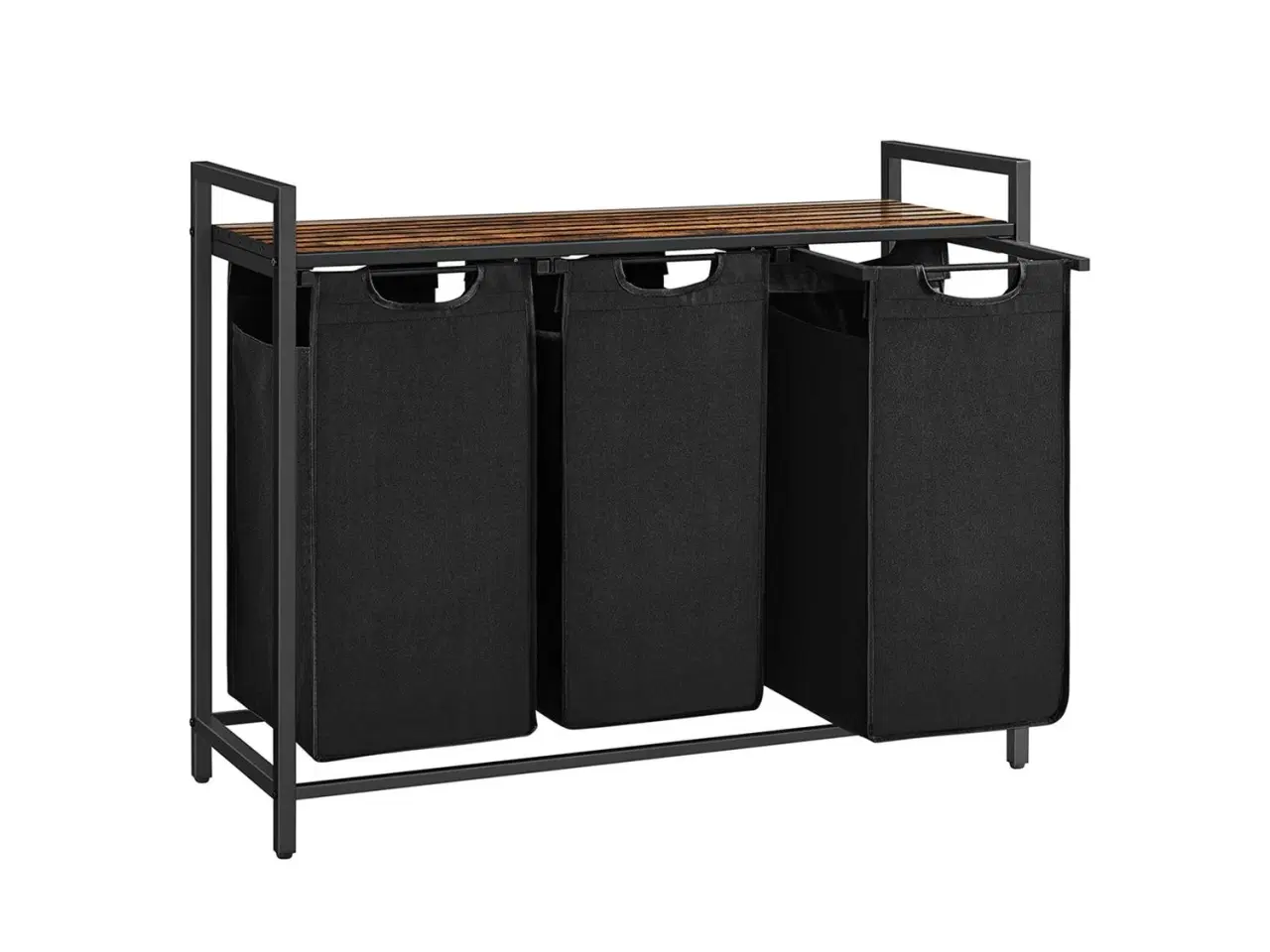 Billede 1 - Vasketøjssorterer med 3 poser og hylde – VASAGLE, rustik brun/sort, 38 l pr. pose