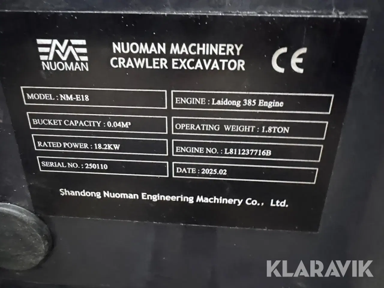 Billede 5 - Gravemaskine Nuoman Machinery NM-E18