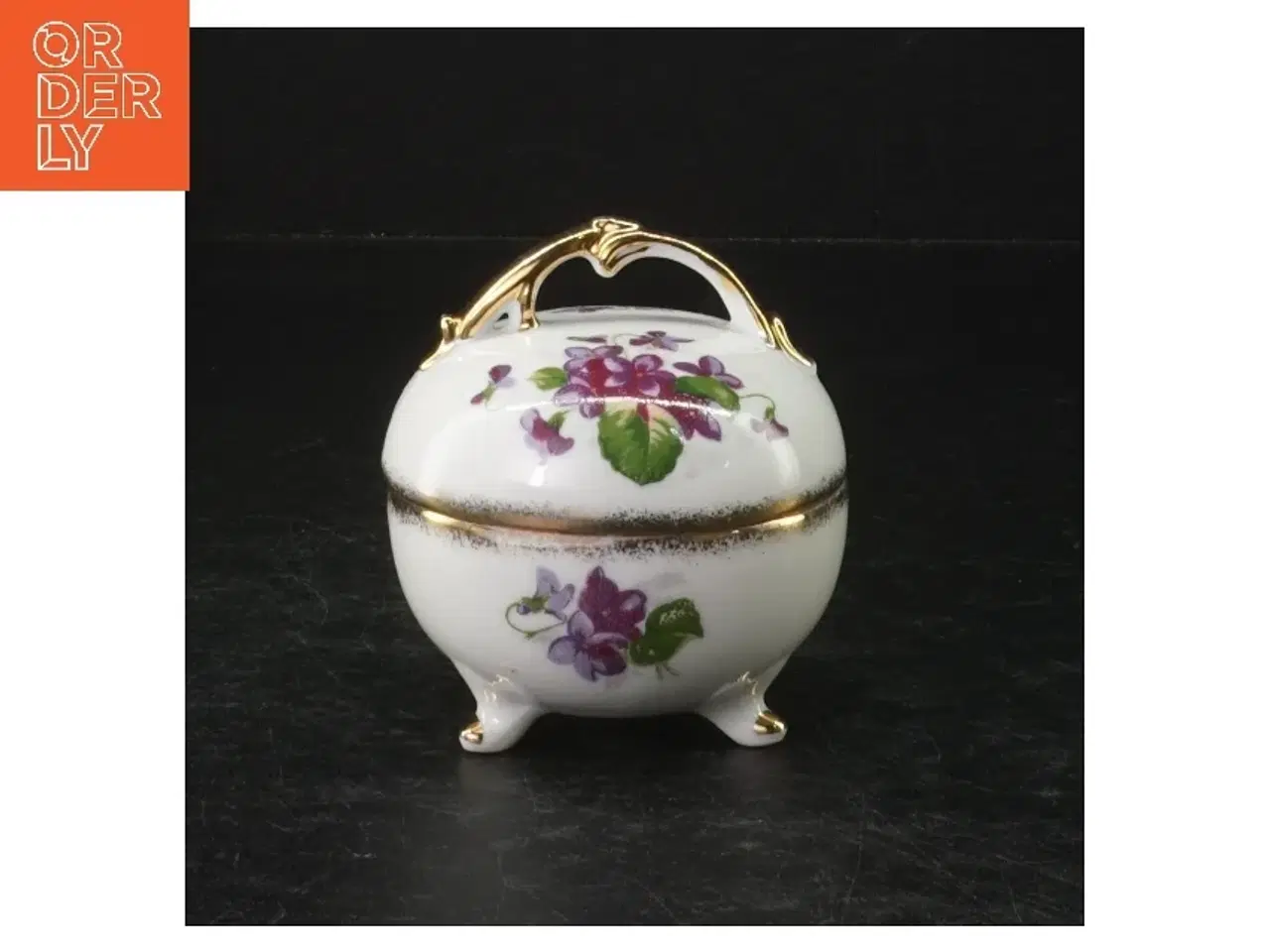 Billede 1 - Porcelæns bonbonniere med blomstermotiv (str. Ø. 7,5 cm)