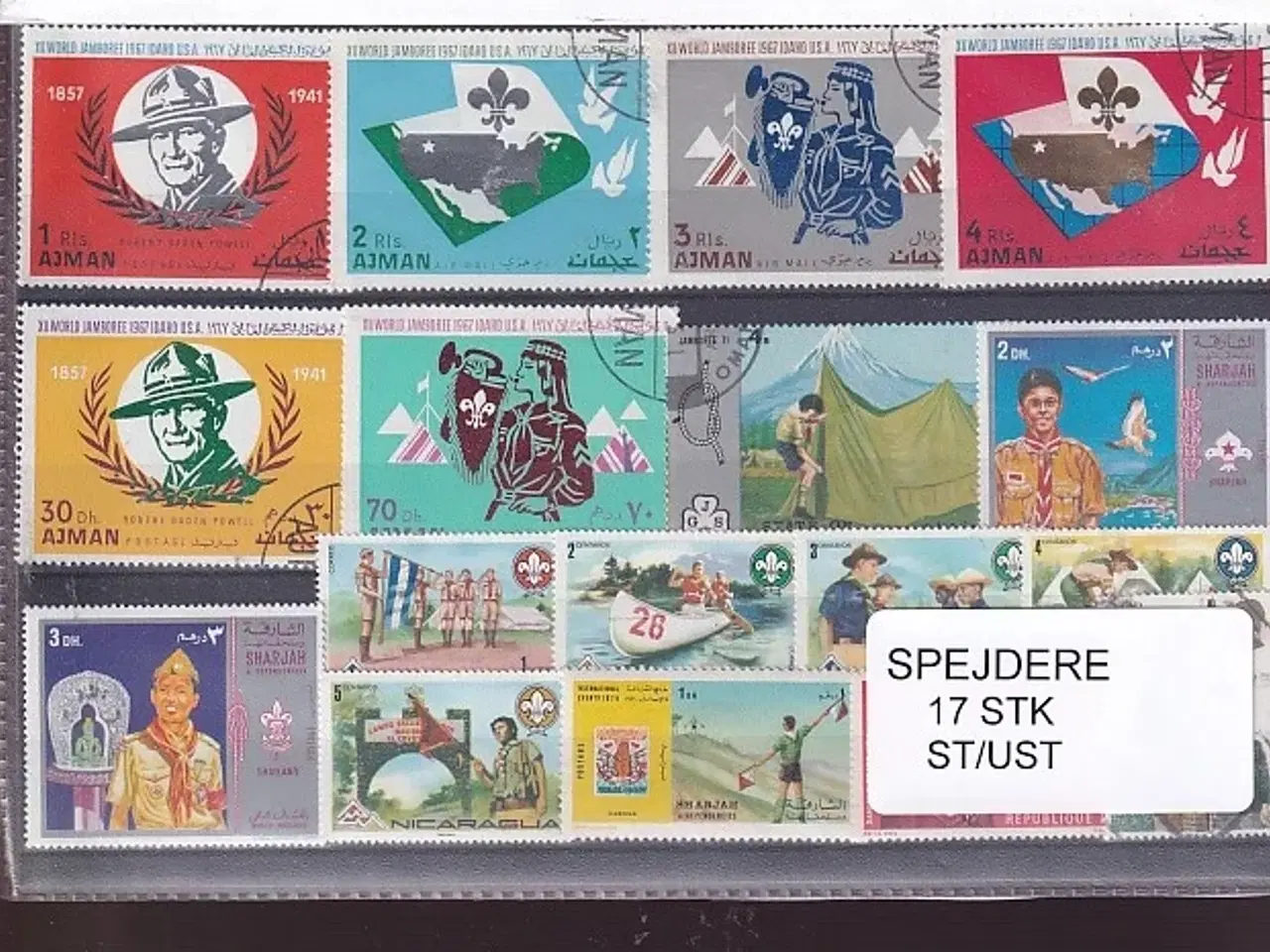Billede 1 - Spejder på Frimærker. 17 Stk. Stemplet/Ustemplet