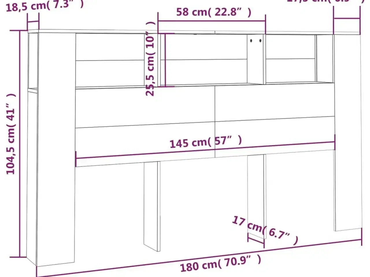 Billede 6 - Sengegavl med opbevaring 180x18,5x104,5 cm hvid