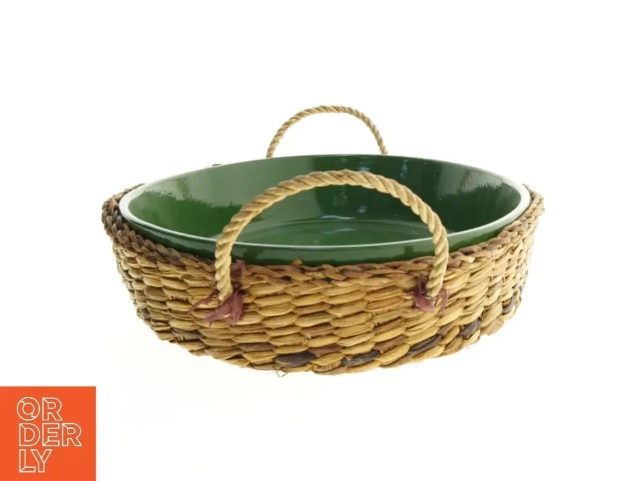 Billede 2 - Stor oval pyntebakke med flettet kant og håndtag (str. 43x32 cm)