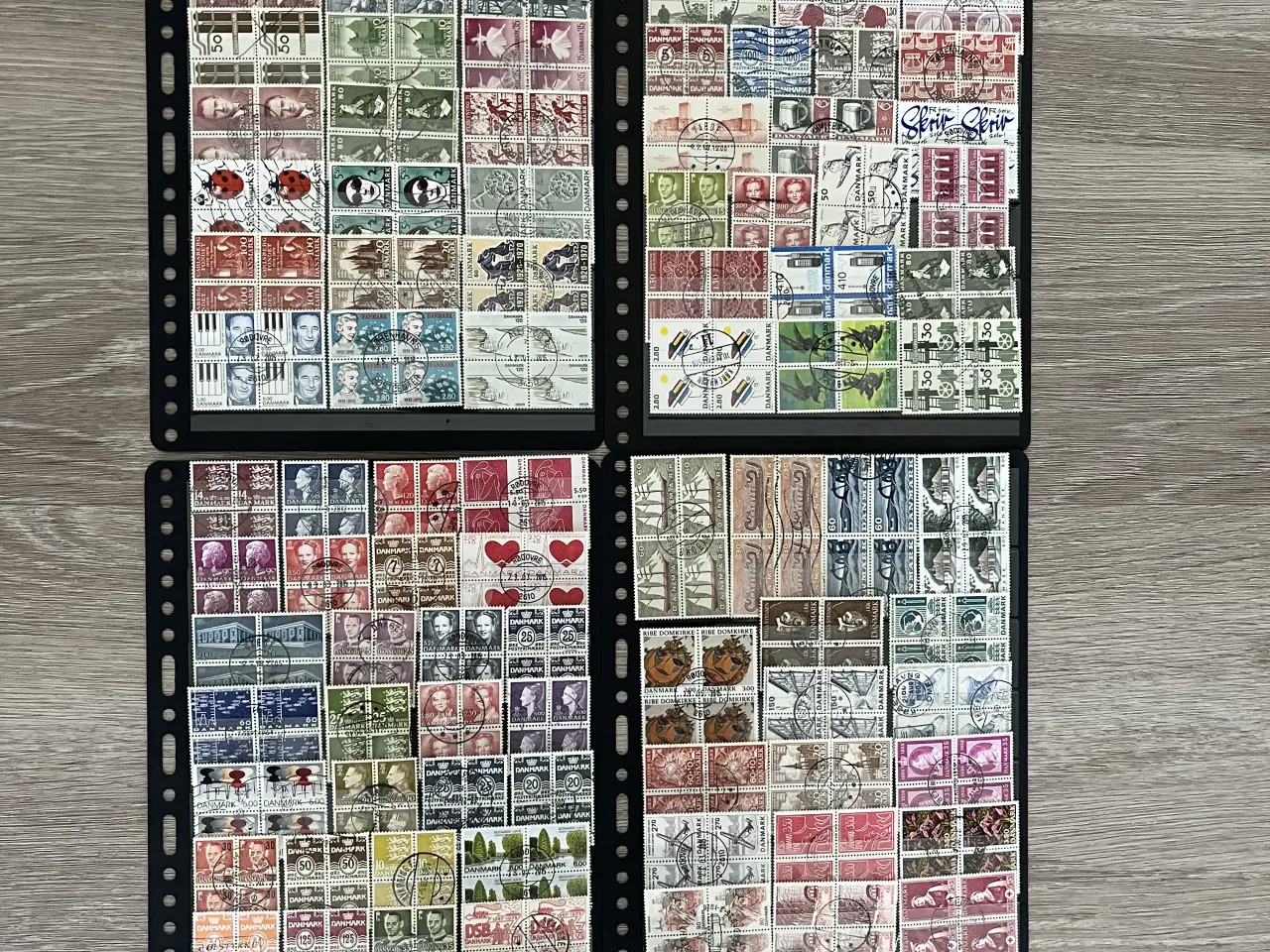 Billede 1 - 290 stk Danske 4-blok frimærker, stempl.og forsk.