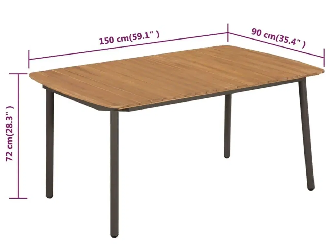Billede 4 - Havebord massivt akacietræ og stål 150 x 90 x 72 cm