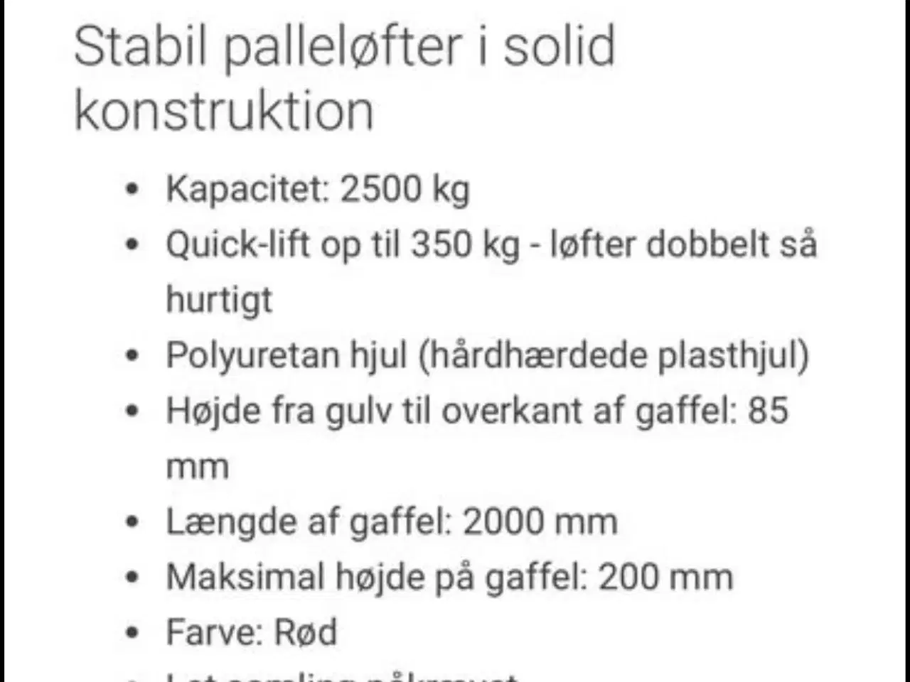 Billede 3 - Palleløfter  2 meter lang
