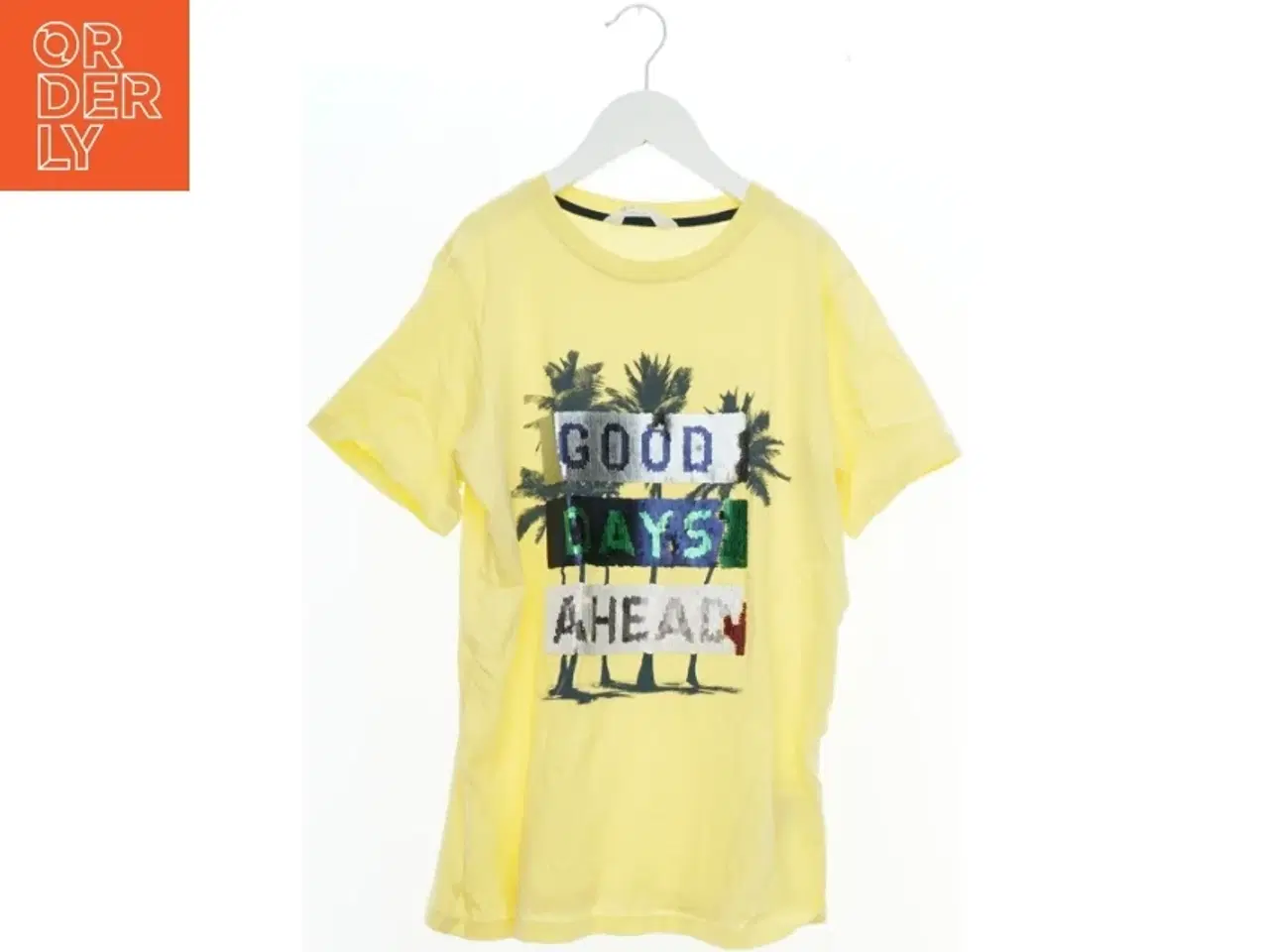 Billede 1 - T-shirt med palmeprint og skrift fra H&M (str. 164)