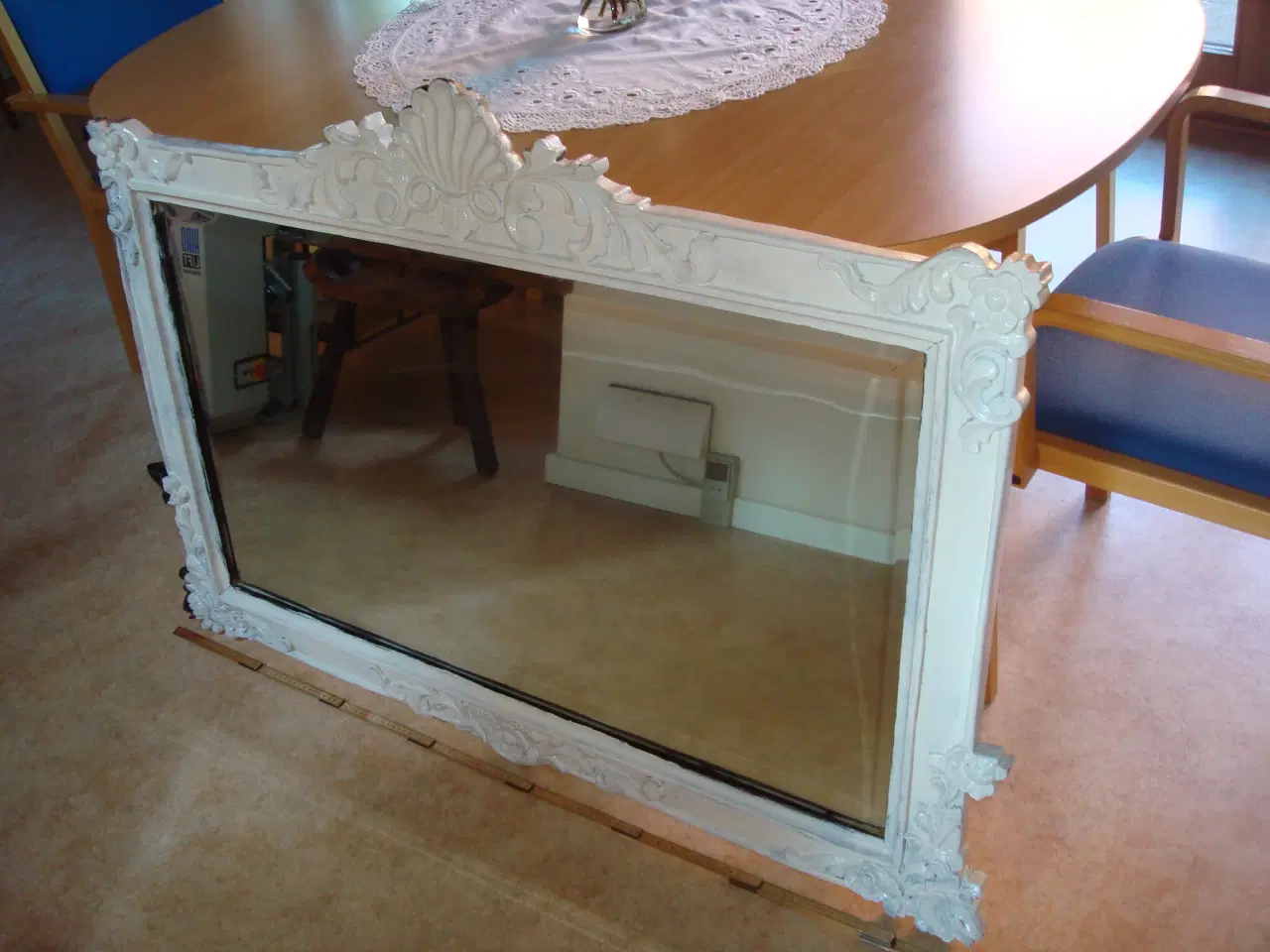 Billede 1 - Antik stor slebet spejl